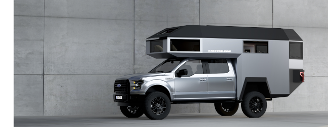 Seitliche Ansicht eines Ford F-150 Pick-Ups mit EDGE Explorer Expeditionskabine
