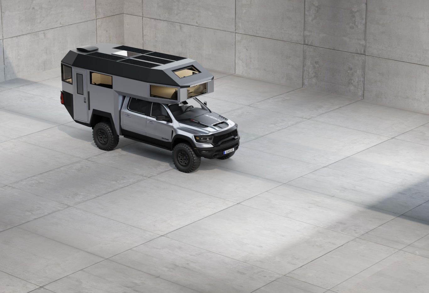 Silberner Dodge RAM-1500 mit einer EDGE Explorer Expeditionskabine.